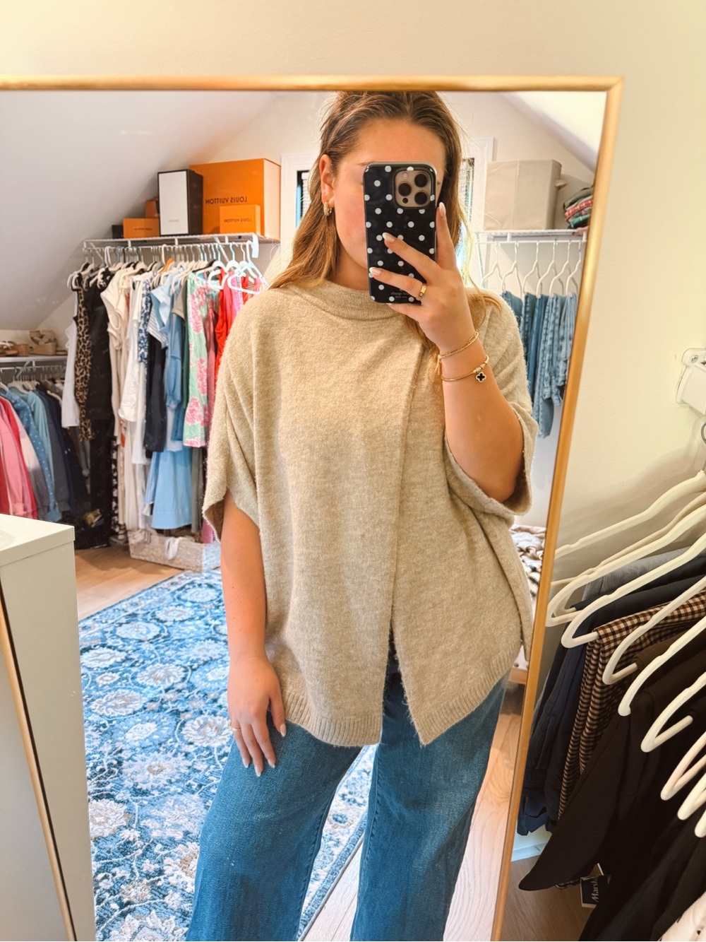XCVI Taupe Oversized Knit Poncho Cape Sweater Cowl Neck Size L
